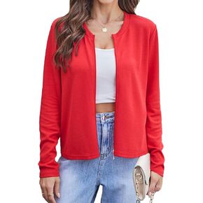 Yekaty Womens Zip Up Cropped Cardigan Sweater Long Sleeve Lightweight Casual Open Front Knitted Jacket in Kuwait