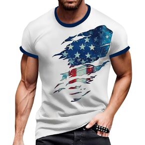 Men's Summer T Shirt Short Sleeve USA Flag Print Shirt Independence Day Patriotic Athletic Workout Tee Tops, M-3XL in Kuwait