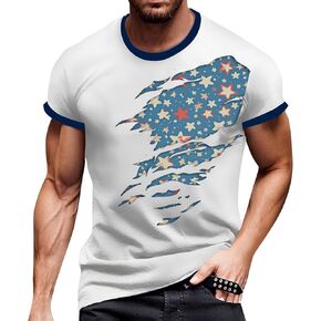 Men's Summer T Shirt Short Sleeve USA Flag Print Shirt Independence Day Patriotic Athletic Workout Tee Tops, M-3XL in Kuwait