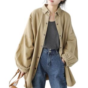 بلوزة نسائية من Duberess مقاس كبير وأكمام طويلة وأزرار كبيرة الحجم من القطن in Kuwait