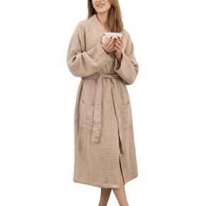 100% Cotton Muslin Kimono Robe for Women, Lightweight Gauze Bathrobe, Soft Breathable Spa Robe in Saudi Arabia