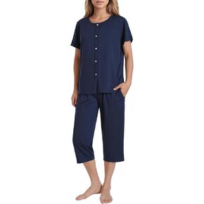 Women's Petite Capri Pajamas Set Cotton Button Down Pjs in Kuwait