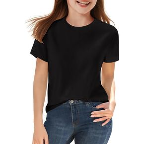 تي شيرت بناتي من HOTIAN تي شيرت قطني 100% بأكمام قصيرة تي شيرت صيفي للأطفال غير رسمي برقبة دائرية تي شيرت أساسي من 3 إلى 14 سنة in Kuwait