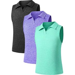 Star Vibe 3 عبوات من قمصان بولو للشباب والفتيات بدون أكمام ورقبة على شكل حرف V تي شيرت رياضي خفيف الوزن سريع الجفاف وقمصان تنس الجولف in Kuwait