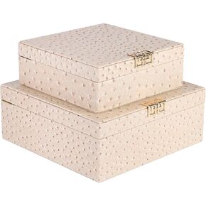 صناديق زخرفية مربعة من HofferRuffer، مجموعة مكونة من 2 صندوق تذكار لذاكرة التخزين مع أغطية، صندوق منظم مجوهرات أنيق من جلد البولي يوريثان لديكور المنزل والتخزين (أزرق كروكو) in Kuwait