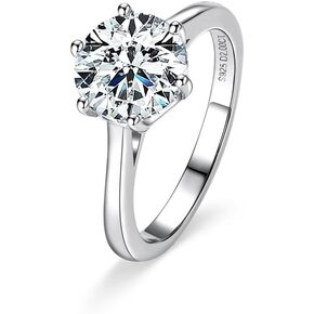 خاتم خطوبة جيهانا سوليتير مويسانيتي، 4 قيراط، 3 قيراط، 2 قيراط، 925 من الفضة الإسترليني مع مطلي بالذهب الأبيض عيار 14 قيراط، لون D VVS1، خاتم سوليتير دائري الشكل in Kuwait