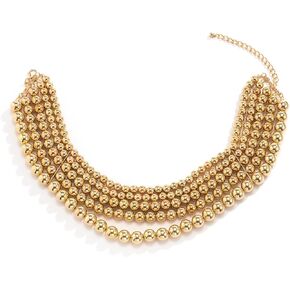 COLORFUL BLING Exaggerated Layered Beads Pendant Chunky Gold Chain Chunky Bib Statement Choker Stackable Strand Necklace for Women Hip Hop Jewelry in Kuwait