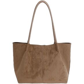 Classic Suede Tote Bag, Large Capacity Shoulder Handbag with Detachable Pouch, Taupe Brown Casual Work Purse for Women in Saudi Arabia