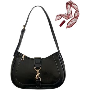 محفظة صغيرة للنساء حقيبة كتف كلاسيكية حقيبة يد جلدية هوبو باللون العنابي مع سحاب حزام قابل للتعديل in Kuwait