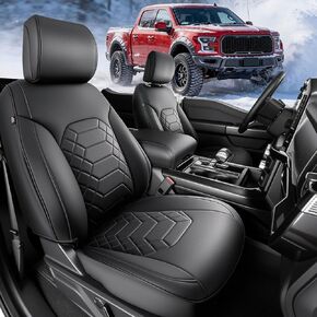 أغطية مقاعد جلدية لسيارة Ford F150: تناسب مخصص لسيارة F-150 2015-2026 SuperCrew CrewCab XL XLT مجموعة كاملة من أغطية مقاعد السيارة الجلدية ملحقات شاحنة السيارات نمط الماس الأسود in Kuwait
