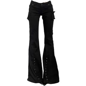 Women's Y2K Low Rise Jeans Cargo Flare Pants with Studded Detail Gothic Bell Bottoms Low Rise Pants for Women Streetwear in Saudi Arabia