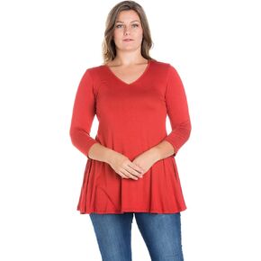 تونيك 24seven Comfort Apparel بأكمام ثلاثة أرباع ورقبة على شكل حرف V - اللون المتاح - Small-6X in Kuwait