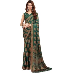 Women's Satin Georgette Printed Saree With Unstitched Blouse Piece in Kuwait