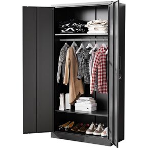 Metal Armoire Wardrobe Closet with 2 Doors 72'' Wardrobe Cabinet with Hanging Rail Metal Closet with Adjustable Shelves for Bedroom.Require Assembly (Black) in Saudi Arabia