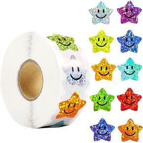1000PCS 1" 10 Colored Smile Face Star Stickers for Kids Reward, Sparkly Foil Star Stickers for Student Planner and School Classroom Teacher Supplies in Saudi Arabia