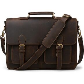 TWARA Leather briefcase for Men & Women, Vintage Brown Crossbody Satchel Briefcase for Work Office College Travel, 16 Inch Business Shoulder Bag with Adjustable Strap & Multi Pocket Organizer in Saudi Arabia