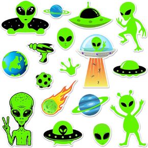 Whaline 34Pcs Halloween Alien Thick Gel Clings Green Alien Flying Saucer UFO Reusable Window Decals for Aliens Theme Birthday Party Supplies, 2 Sheets in Saudi Arabia