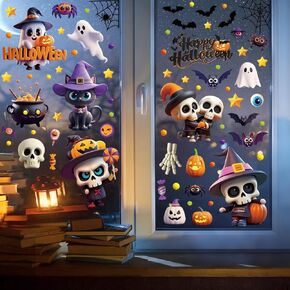 ملصقات ثابتة للهالوين - 137 قطعة من ملصقات الرعب المخيفة - بصمات هيكل عظمي متناثر للدماء لتزيين مرآة النافذة لحفلات الهالوين الداخلية in Kuwait