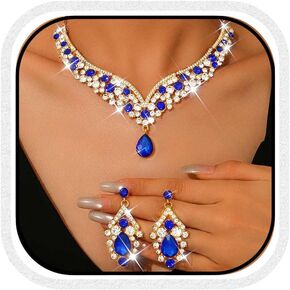 Yean Crystal Chunky Jewelry Set Silver Wedding Rhinestone Necklace Earring Set Sparkly Prom Jewelry for Women in Kuwait