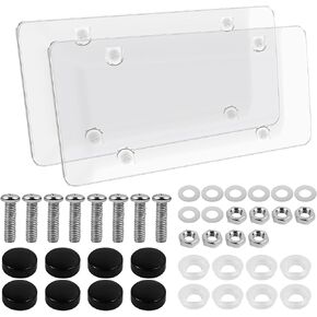 2PCS Clear License Plate Covers Transparent Flat Vehicle Tag Frame Protector with Screws & Caps 12.2 X 6.3 Inches Universal for Rv, Sedan, SUV in Kuwait