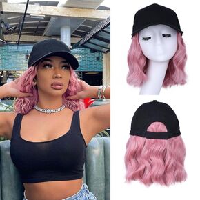 Hat Wigs for Women Baseball Cap with Hair Extensions Short Wave Synthetic baseball Cap Wig for Women Adjustable Hat with Hair Attached for Daily Use(14inch) in Kuwait