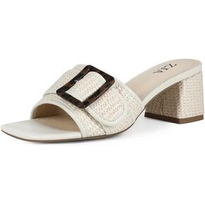 ZJA Raffia Sandals for Women Block Heels Square Open Toe Heeled Dress Chunky Mules Slip on Shoes in Saudi Arabia