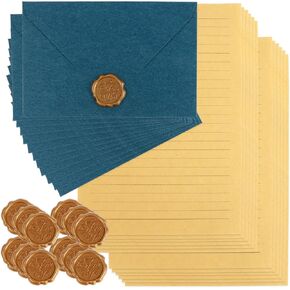 مجموعة قرطاسية مع مظاريف مقاس 5 × 7، مظاريف ذاتية الغلق مقاس A7 مخملية الملمس لدعوات الزفاف ورسائل الحب، تتضمن 120 جرامًا من ورق الحروف اللؤلؤية وملصقات ذهبية، باللون الأبيض العاجي ﻿ in Kuwait