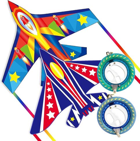 Fighter Airplane Kites (2 Pack) for Kids Ages 4-8 & 8-12 - Easy to Fly, Kites for Toddlers and Adults with Kite Handle and 300ft String, Beginner Kite for Beach Trip. in Saudi Arabia