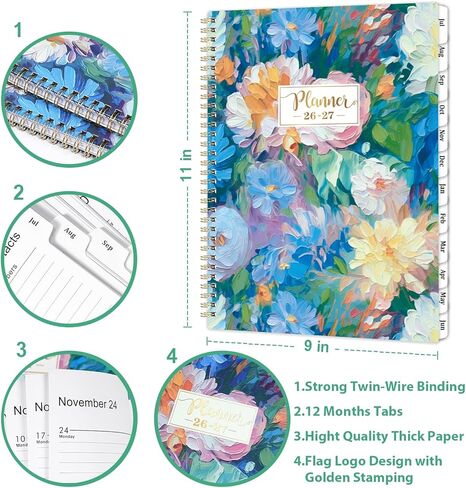 Planner 2026-2027 - 2026-2027 Planner Weekly and Monthly, July 2026 - June 2027, 8.5" x 11", Academic Planner 2026-2027 with Marked Tabs, Back Pocket, Perfect Daily Organizer - Floral in Kuwait