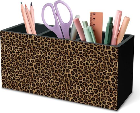DILSJ Trendy Retro Leopard Print Pen Pencil Holder Organizer for Desk, Cheetah Room Decor, Leopard Print Gifts for Women, Cheetah Wooden Box Signs for Girly Bedroom Dorm Desk Tabletop Decor Supplies in Saudi Arabia