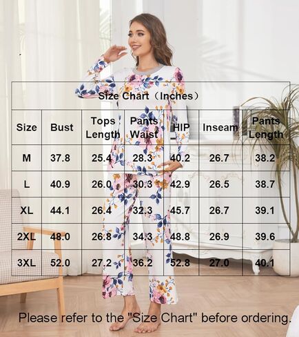 Bestbee Womens 2 Piece Pajama Set Plus Size, Lounge Outfits Soft Sleepwear Crew Neck Long Sleeve With Pockets Ladies Pjs, 2XL, Pink Flower-white/Pink in Kuwait