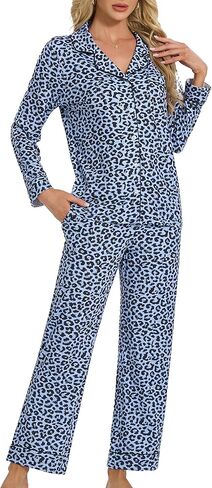 U2SKIIN Leopard Print Pajamas for Women Notch Collar Long Sleeve Pjs Button Down Soft Sleepwear 2 Piece Lounge Sets in Saudi Arabia