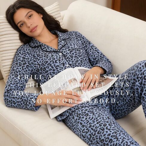U2SKIIN Leopard Print Pajamas for Women Notch Collar Long Sleeve Pjs Button Down Soft Sleepwear 2 Piece Lounge Sets in Saudi Arabia