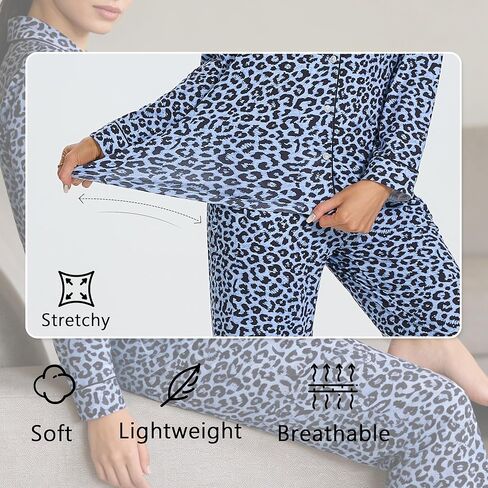 U2SKIIN Leopard Print Pajamas for Women Notch Collar Long Sleeve Pjs Button Down Soft Sleepwear 2 Piece Lounge Sets in Saudi Arabia
