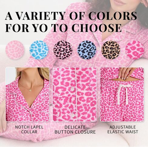 U2SKIIN Leopard Print Pajamas for Women Notch Collar Long Sleeve Pjs Button Down Soft Sleepwear 2 Piece Lounge Sets in Saudi Arabia