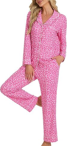 U2SKIIN Leopard Print Pajamas for Women Notch Collar Long Sleeve Pjs Button Down Soft Sleepwear 2 Piece Lounge Sets in Saudi Arabia