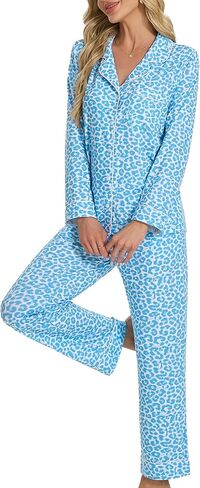 U2SKIIN Leopard Print Pajamas for Women Notch Collar Long Sleeve Pjs Button Down Soft Sleepwear 2 Piece Lounge Sets in Saudi Arabia