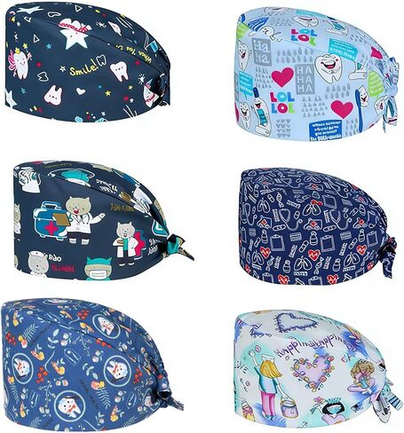 6 قطعة قبعات ممرضة للنساء التمريض العمل قابل للتعديل مع الأربطة فرك قبعات النساء قبعات فرك مرنة لطبيب الأسنان متعدد in Kuwait