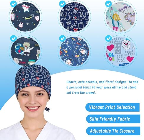 6 قطعة قبعات ممرضة للنساء التمريض العمل قابل للتعديل مع الأربطة فرك قبعات النساء قبعات فرك مرنة لطبيب الأسنان متعدد in Kuwait