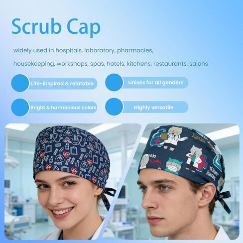 6 قطعة قبعات ممرضة للنساء التمريض العمل قابل للتعديل مع الأربطة فرك قبعات النساء قبعات فرك مرنة لطبيب الأسنان متعدد in Kuwait