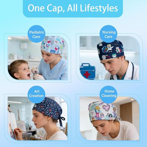 6 قطعة قبعات ممرضة للنساء التمريض العمل قابل للتعديل مع الأربطة فرك قبعات النساء قبعات فرك مرنة لطبيب الأسنان متعدد in Kuwait