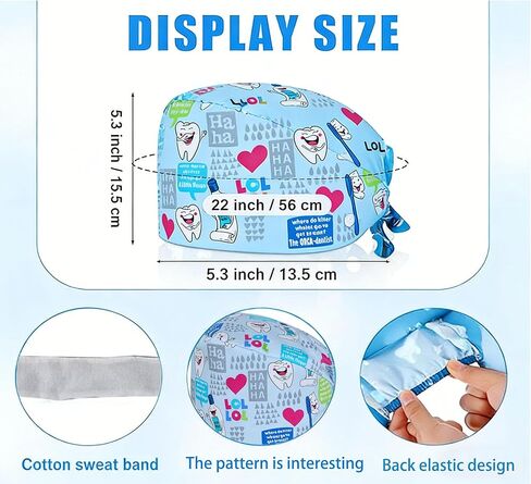 6 قطعة قبعات ممرضة للنساء التمريض العمل قابل للتعديل مع الأربطة فرك قبعات النساء قبعات فرك مرنة لطبيب الأسنان متعدد in Kuwait