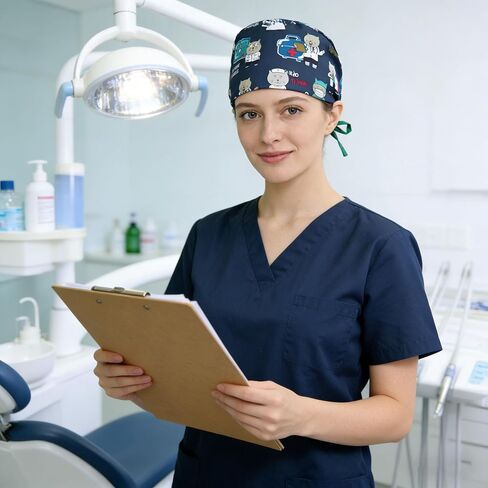 6 قطعة قبعات ممرضة للنساء التمريض العمل قابل للتعديل مع الأربطة فرك قبعات النساء قبعات فرك مرنة لطبيب الأسنان متعدد in Kuwait