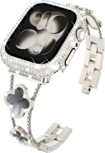 سوار KADES مع حافظة متوافقة مع Apple Watch Series 9 8 7 45mm/41mm Series 6 5 4 SE SE2022 44mm/40mm Series 3 2 1 42mm/38mm، أساور ألماس لامعة مع حافظة ألماس كاملة in Kuwait