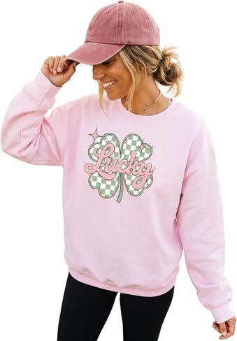 St. Patrick’s Day Sweatshirt for Women, St. Patrick’s Day Lucky Crewneck, Lucky Sweatshirt for Women Light Pink in Saudi Arabia
