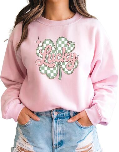St. Patrick’s Day Sweatshirt for Women, St. Patrick’s Day Lucky Crewneck, Lucky Sweatshirt for Women Light Pink in Saudi Arabia