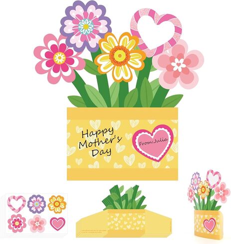 Yewfold 24Pcs Valentine's Day Flower Pot Craft Kit, Valentines DIY Flower Pot Craft Make Your Own 3D Handmade Greeting Card Standing Floral Decor for Home Party Activities in Saudi Arabia