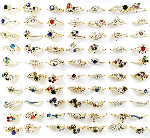 Wholesale Set of 50 Women's Rings for Resale Colorful Rhinestone Rings - Women's Vintage Style (50-Piece Pack in OPP Bags) in Saudi Arabia