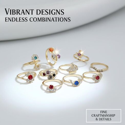 Wholesale Set of 50 Women's Rings for Resale Colorful Rhinestone Rings - Women's Vintage Style (50-Piece Pack in OPP Bags) in Saudi Arabia