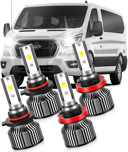 مصابيح LED أمامية للسيارات لسيارة Ford Transit 150 250 350 (2014-2023)، 9005 شعاع عالٍ وشعاع منخفض H11، 6000 كلفن أبيض مع مروحة تبريد، 4 عبوات in Kuwait